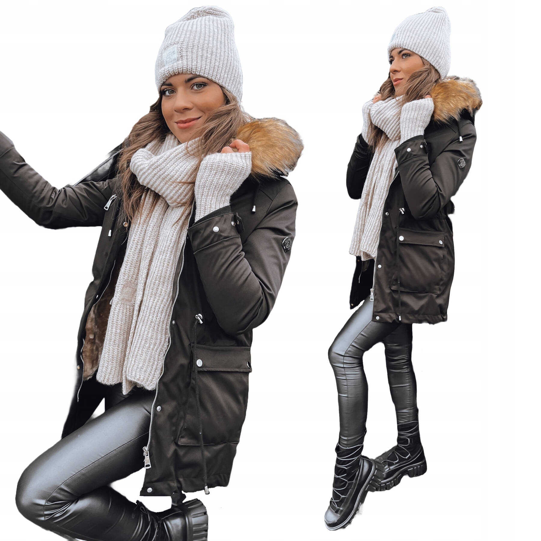   TILLING PARKA ブラック レディース Kurtka damska zimowa parka z futerkiem CHARMFUR czarna