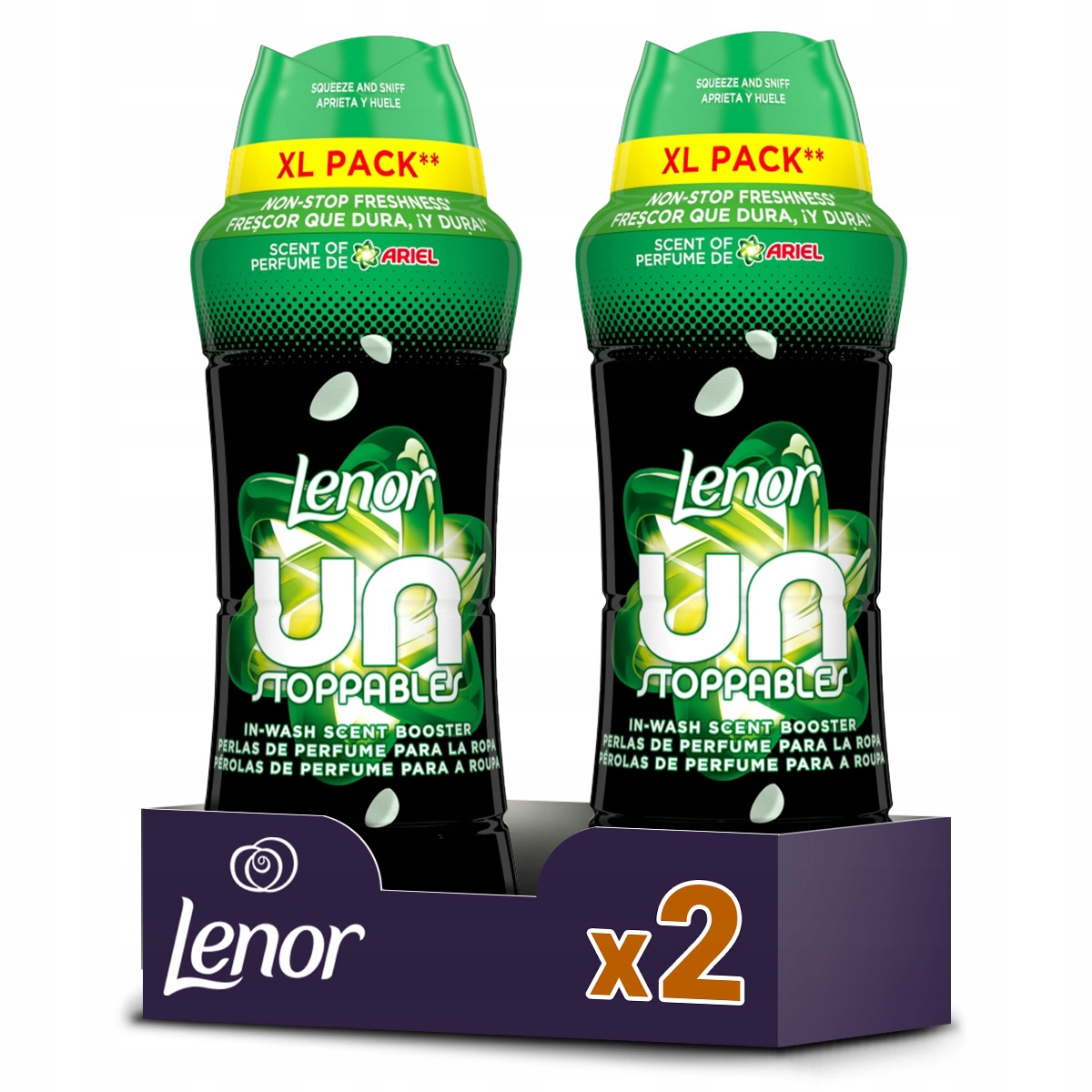 Sada Lenor Unstoppables vonné perličky do praní vůně Ariel 2x495g