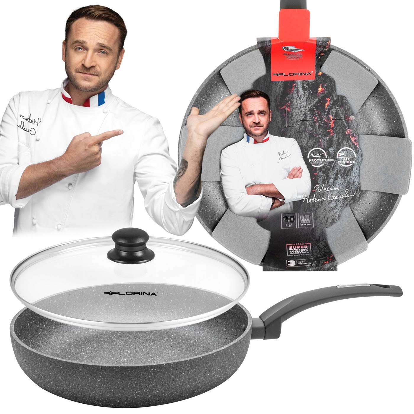 

Patelnia Z Powłoką Kamienną Lava 30cm +pokrywa