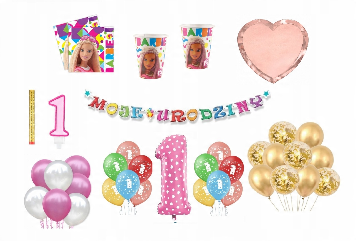 

Zestaw Barbie 1 Urodziny Balony