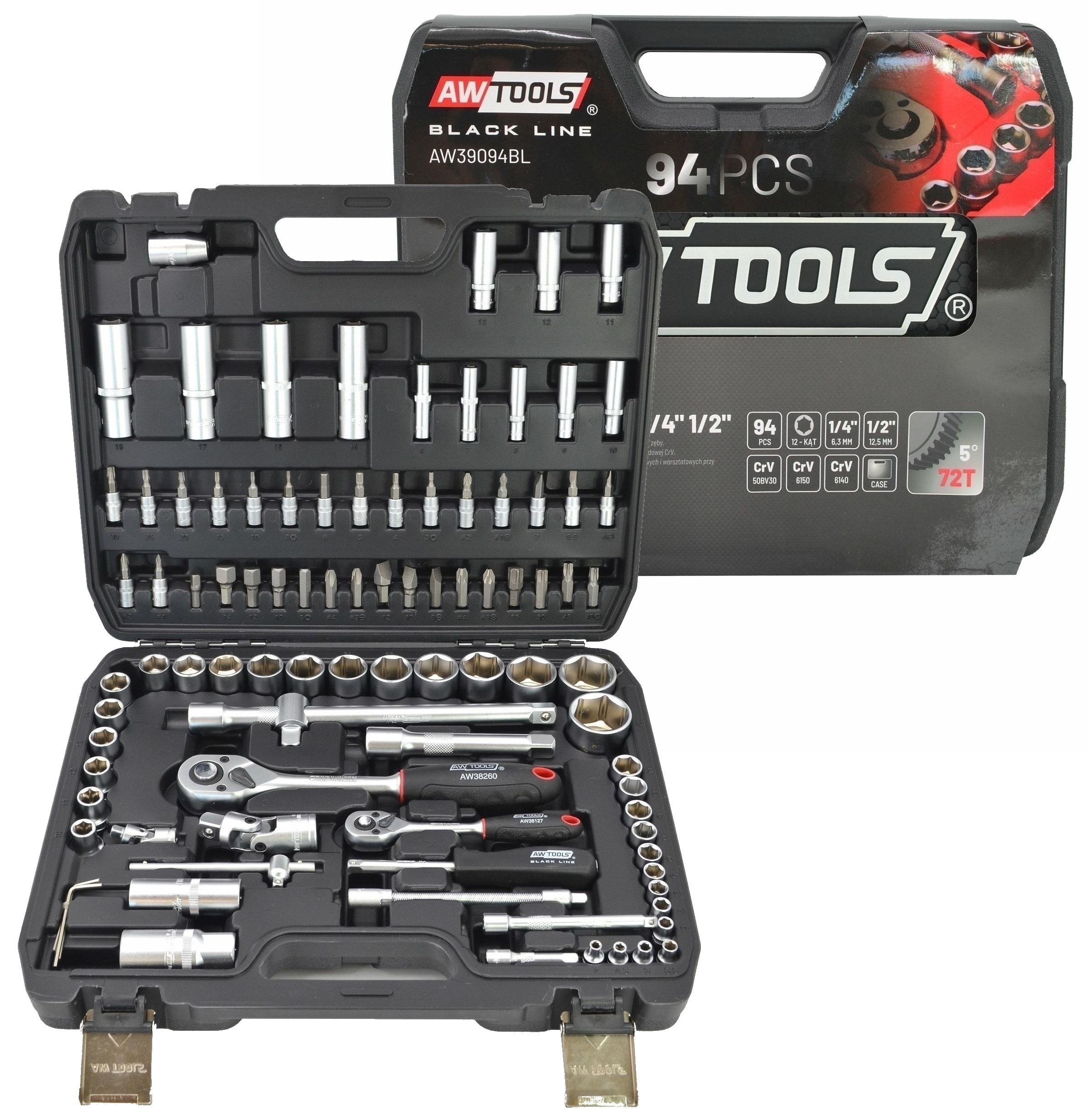 Sada nástrčných kľúčov v kufríku 1/2 1/4 94, prvky Black Line Aw