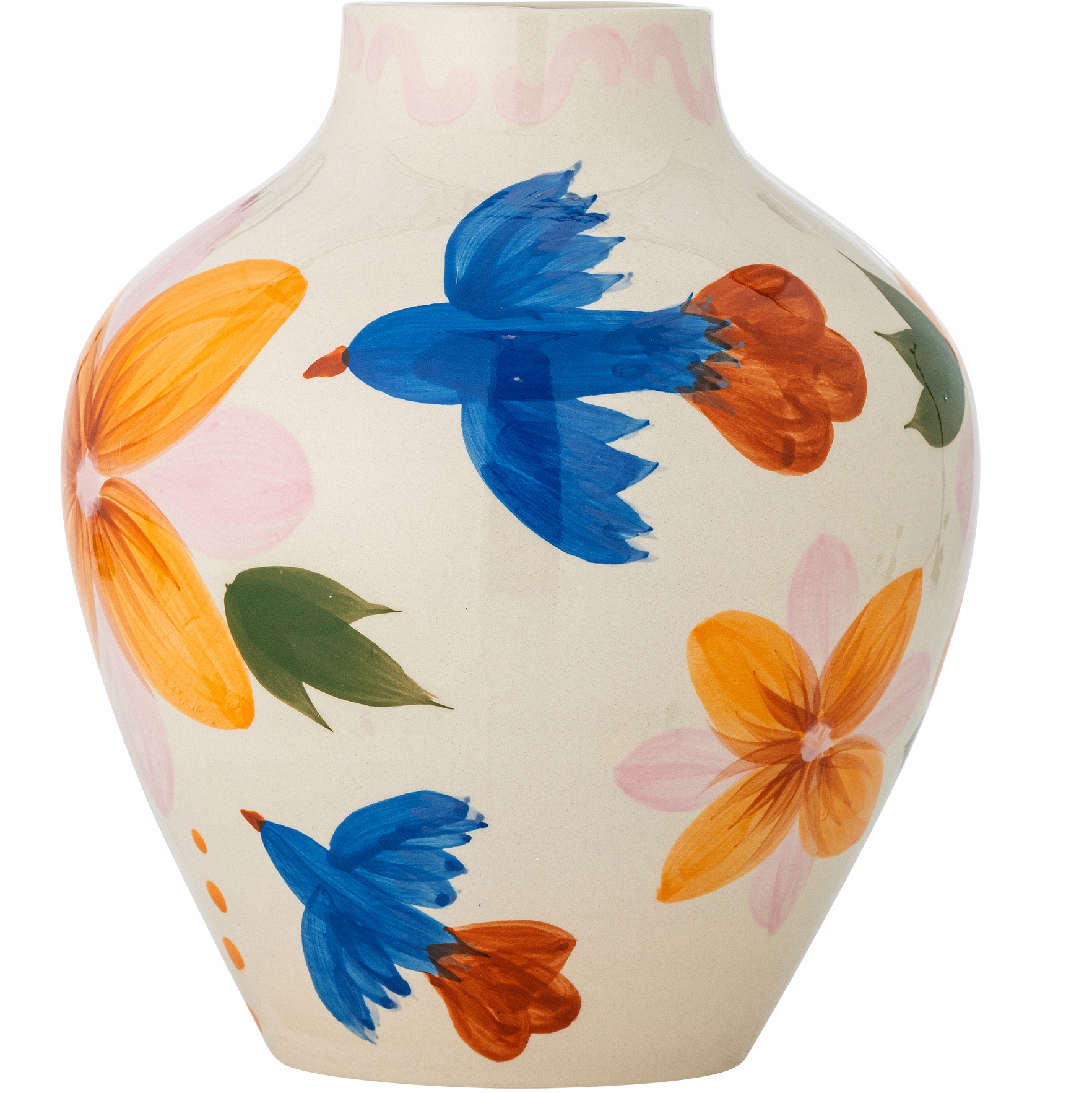 Váza Bloomingville Maricala vtáky kvety kamenina 27 cm dekoratívne