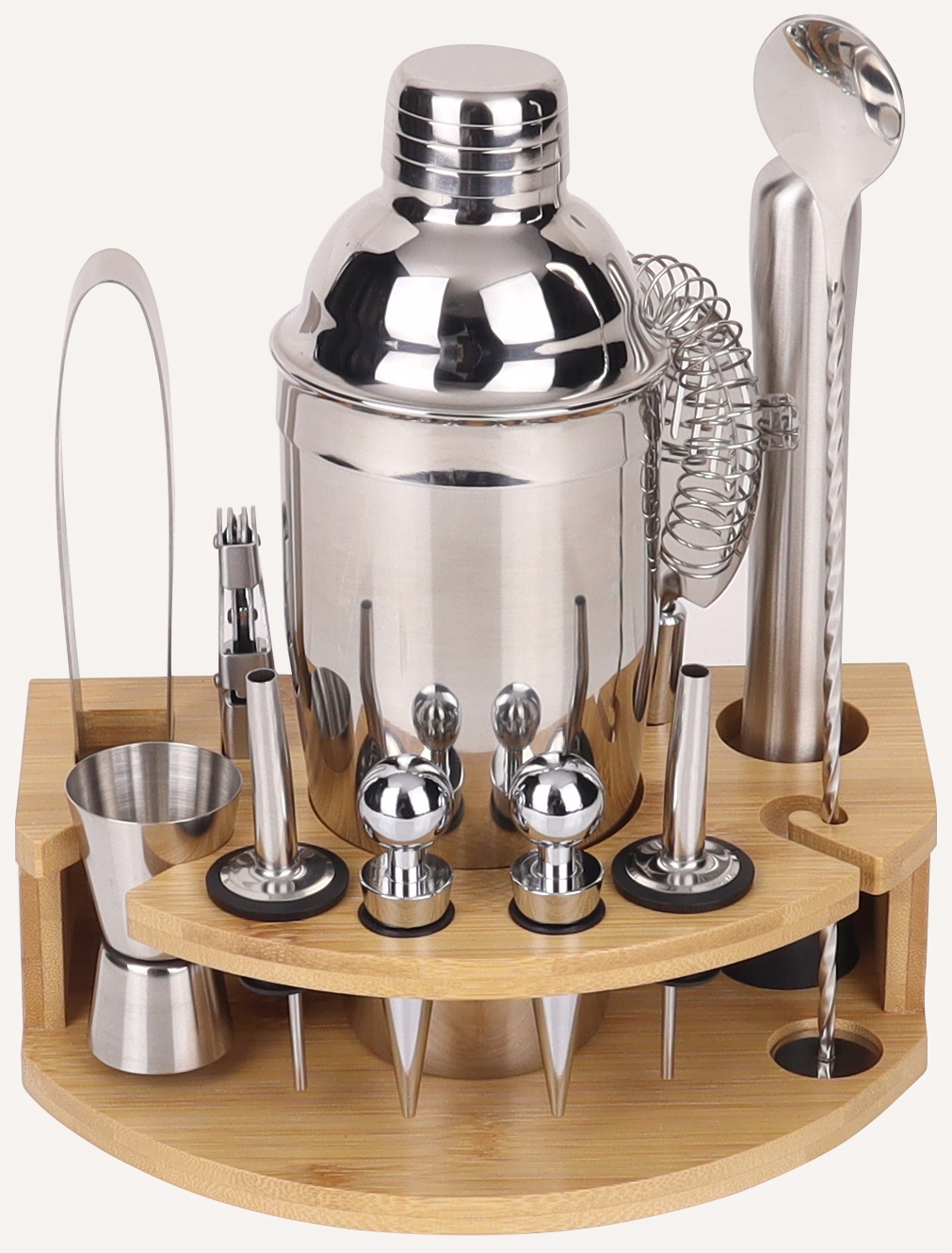 Zestaw barmański do drinków koktajli bar 12 el srebrny SHAKER STOJAK bambus
