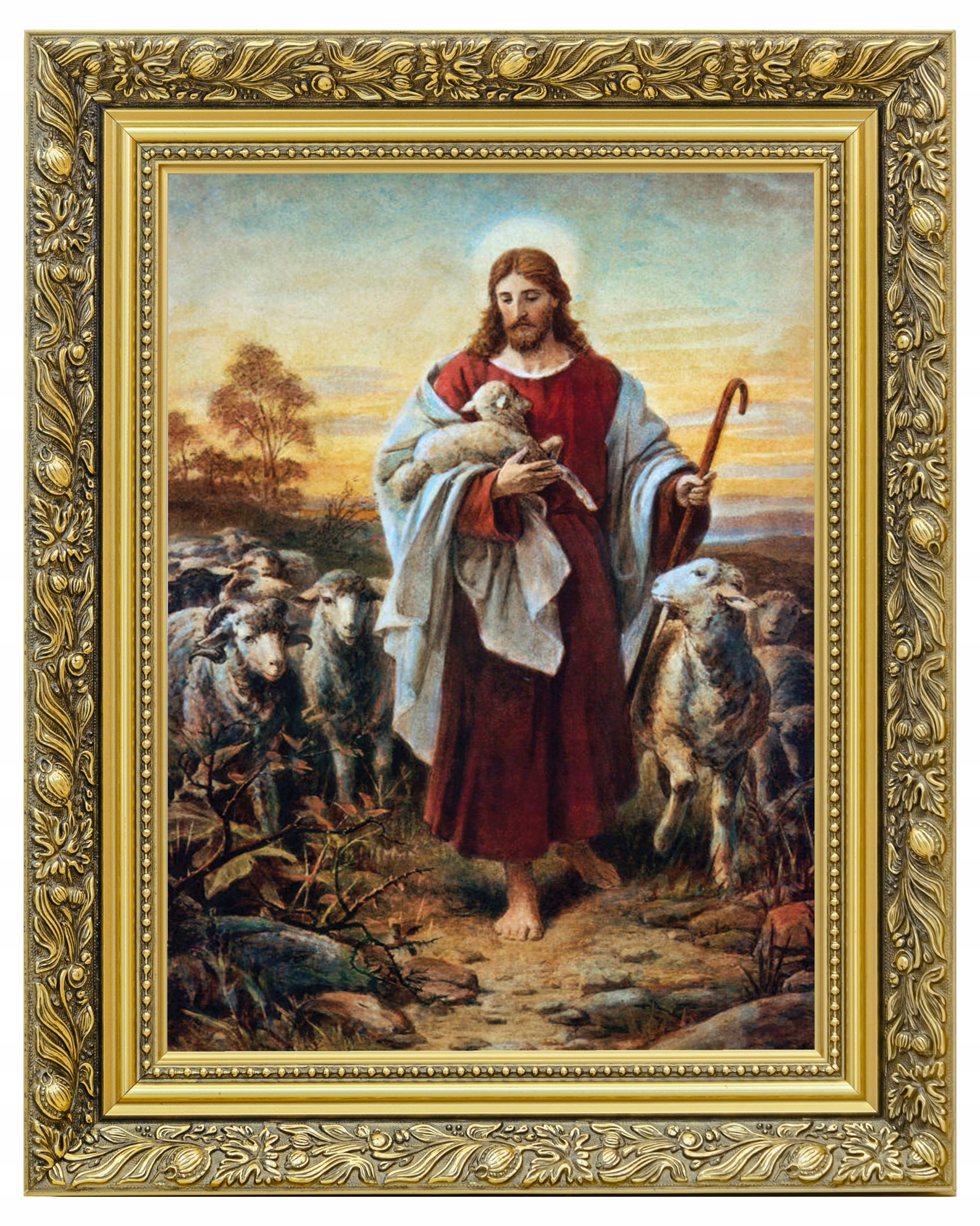 PAN JEZUS DOBRY PASTERZ OBRAZ PŁÓTNO RAMA ZDOBIONA | 40x50