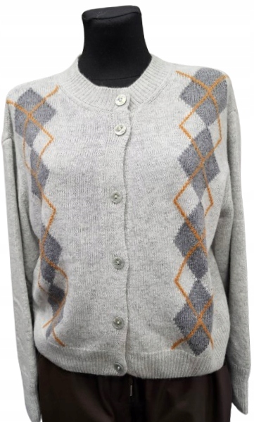 Klasický Kardigan S Kašmírem Cashmere Blend-romby šedý Premium Italia