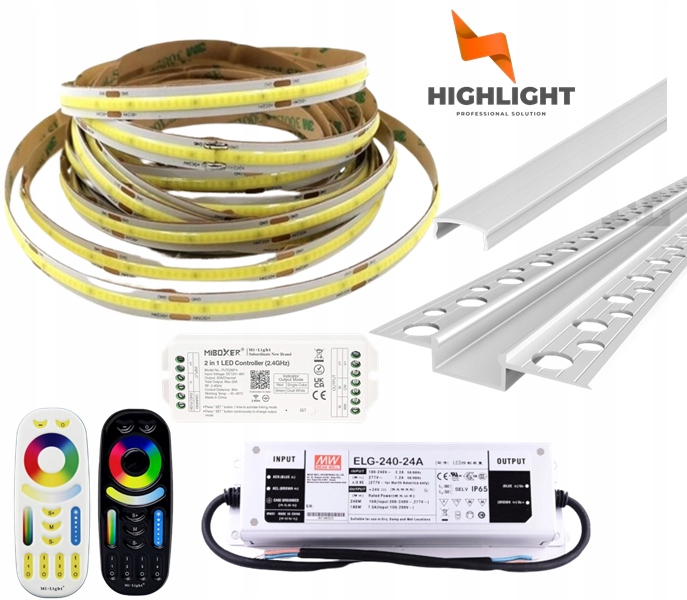 20m Sada na fasády Led pásik Cob MoNo 10W 24V IP65 Profil GK6-3