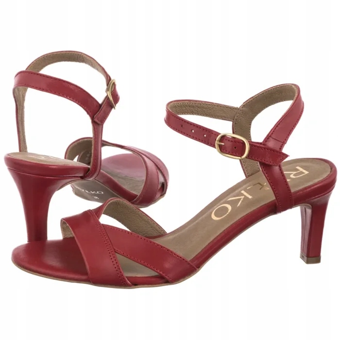 Kožené dámské sandály na podpatku Ryłko Červené 6TG53_T9 Red