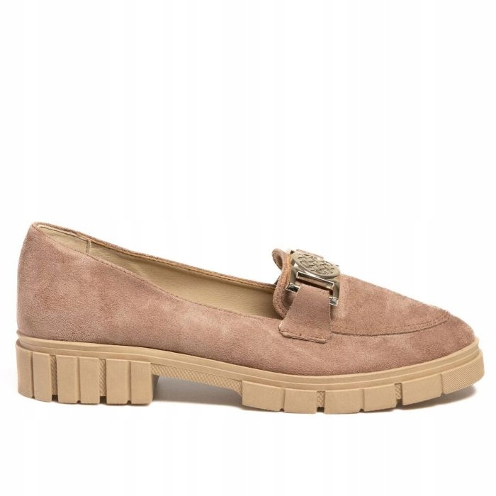 Béžové Taupe Mokasíny Na Zlatém Podpatku, Kulatá Semišová Ozdoba 41