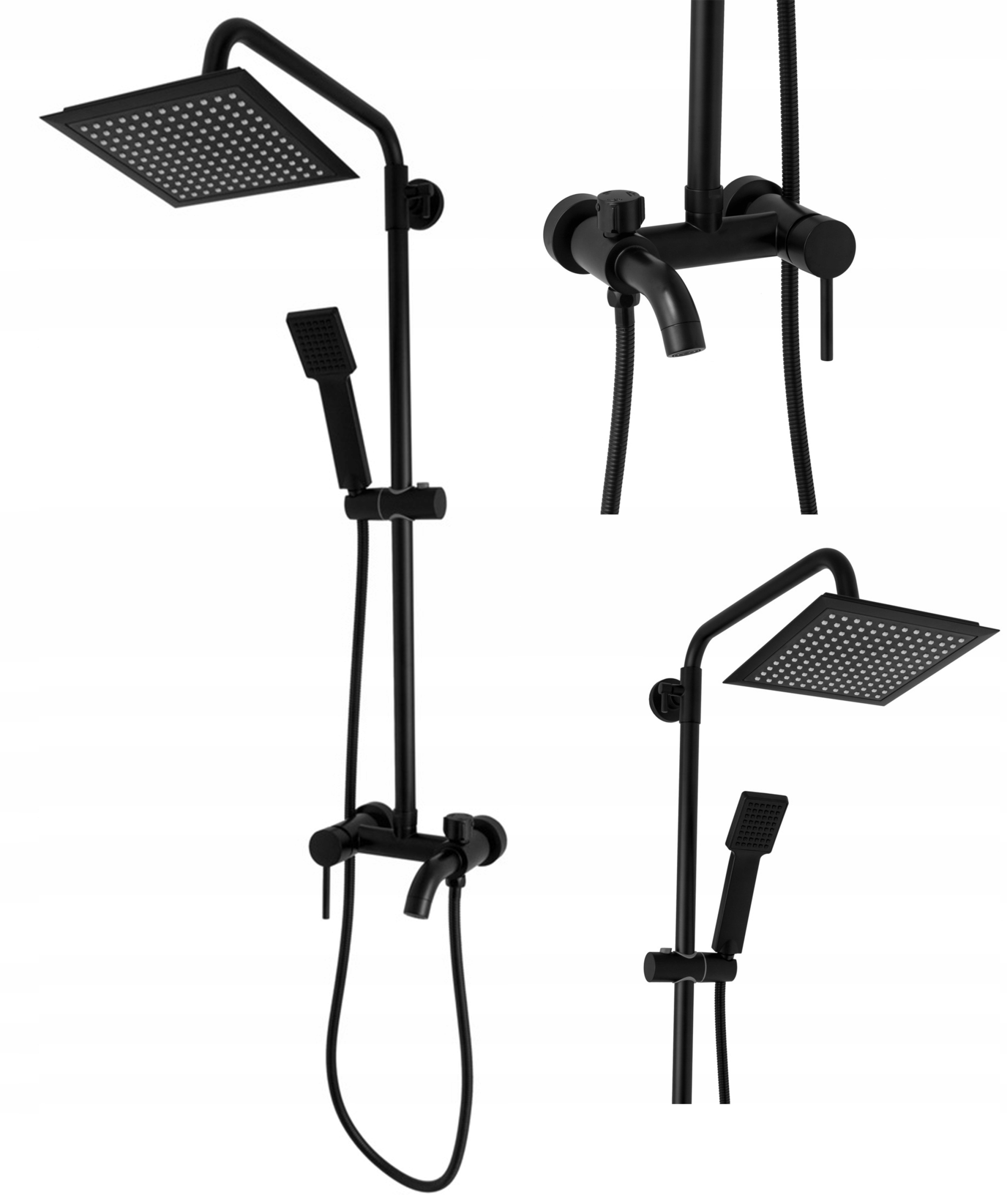 Čierna Sprchová Súprava Slim S Dažďovou Sprchou Štvorcová Kivo