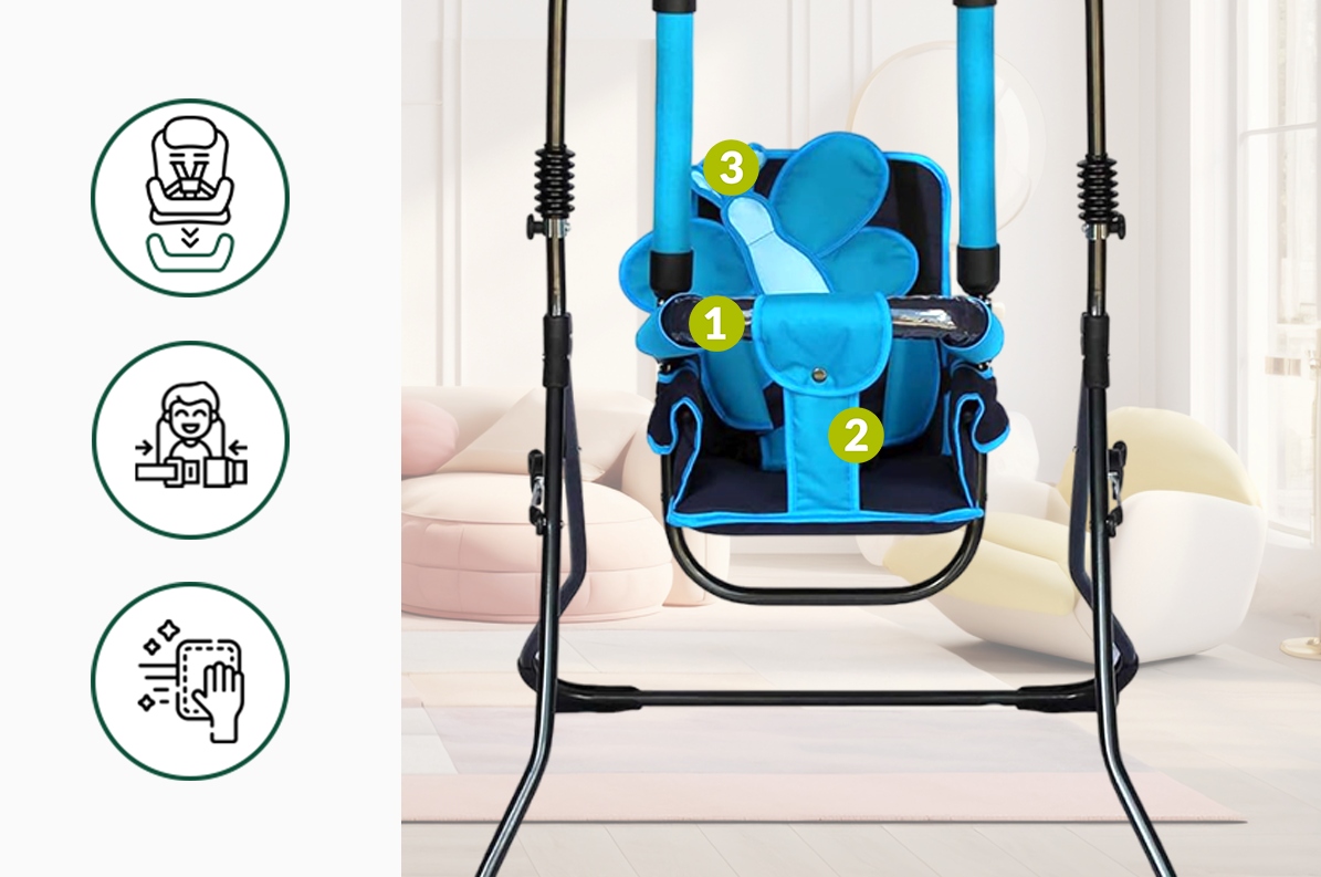 Huśtawka składana wolnostojąca 4w1 dla dziecka+krzesełko+tacka bujaczek Model Huśtawka stojąca Składana