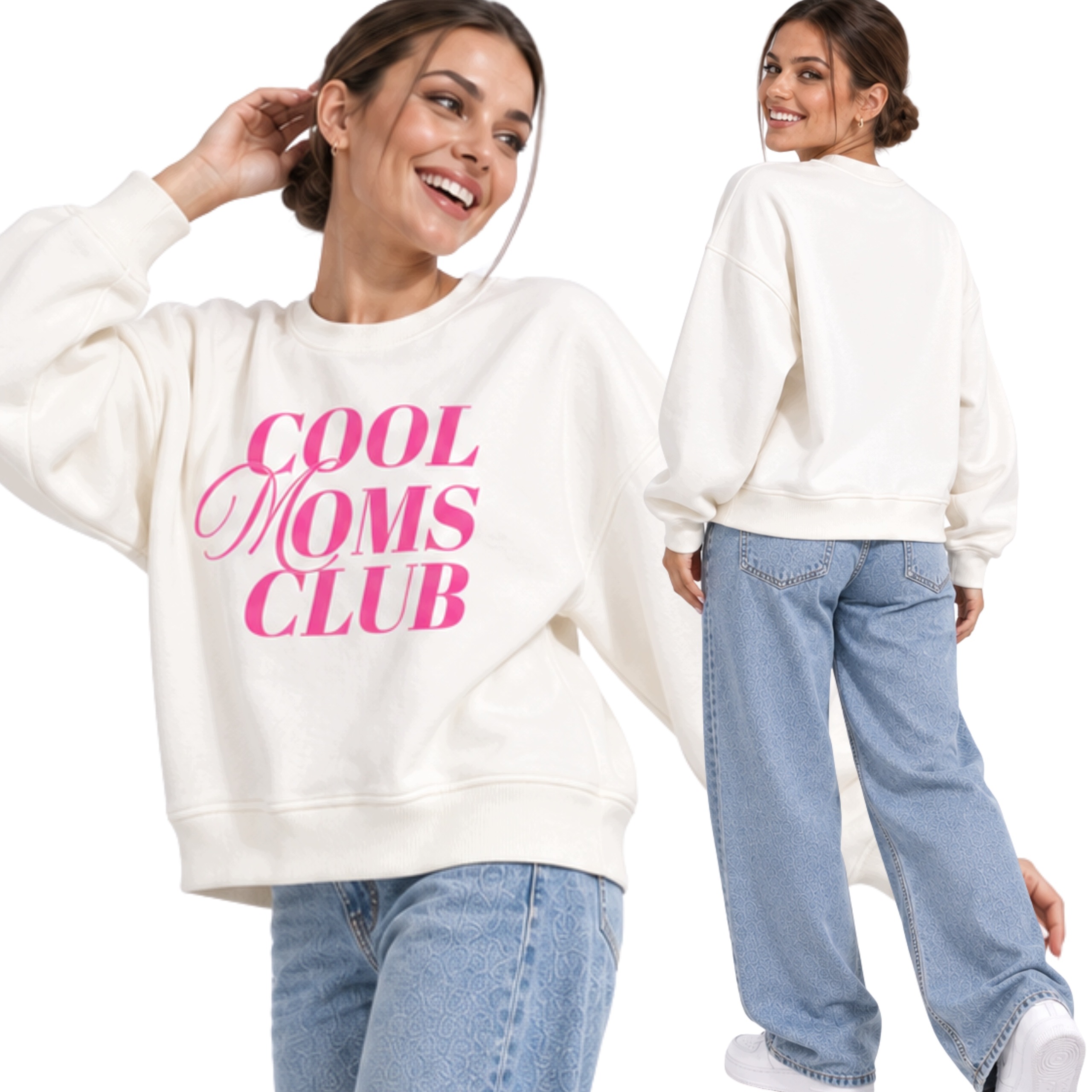 Mikina Cool Moms Club Ecru Oversize Teplá Dárek Pro Maminku One Size