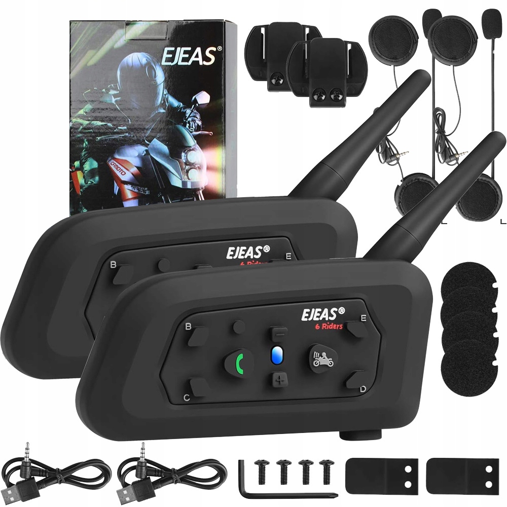 2X EJEAS V6 PRO+ INTERKOM MOTOCYKLOWY BLUETOOTH 5.1 SŁUCHAWKI 2024NOWY