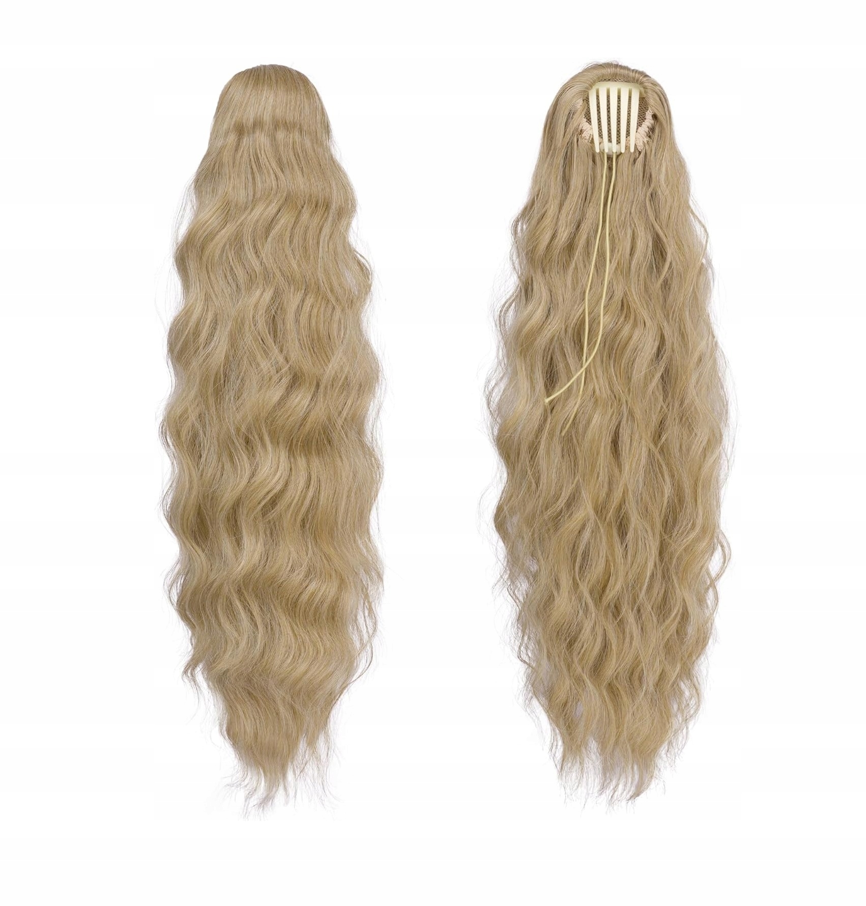 Připínací Kitka Vlasy poník béžový blond 60 cm vlnitý na sponu a gumičku