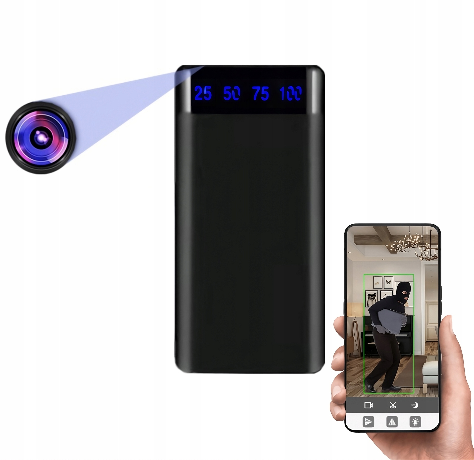 Skrytá Špionážní Kamera Powerbank WiFi Živě 20 Hodin MKH18