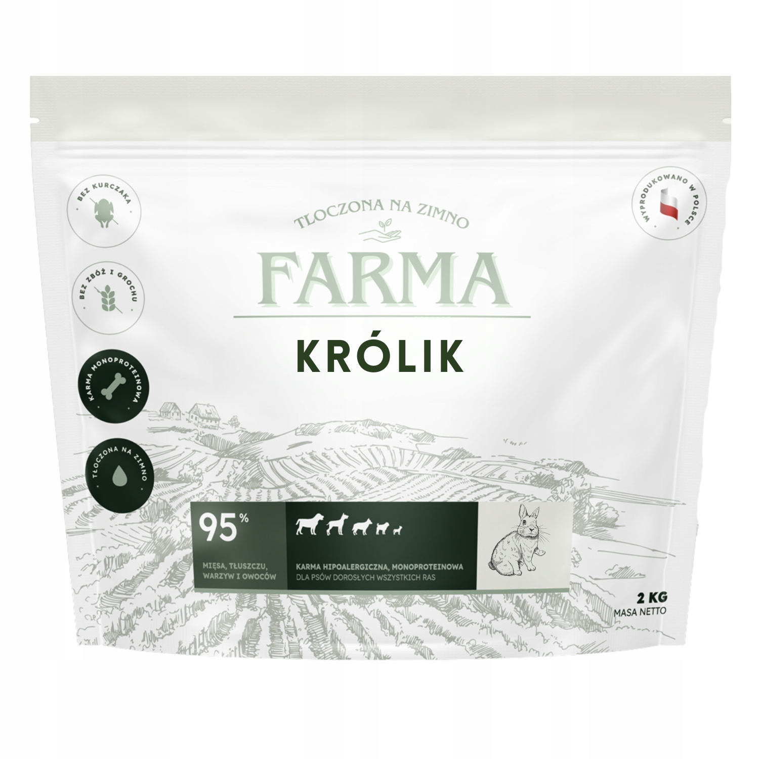 Karma sucha dla psa Farma Adult Tłoczona na Zimno Królik 2kg