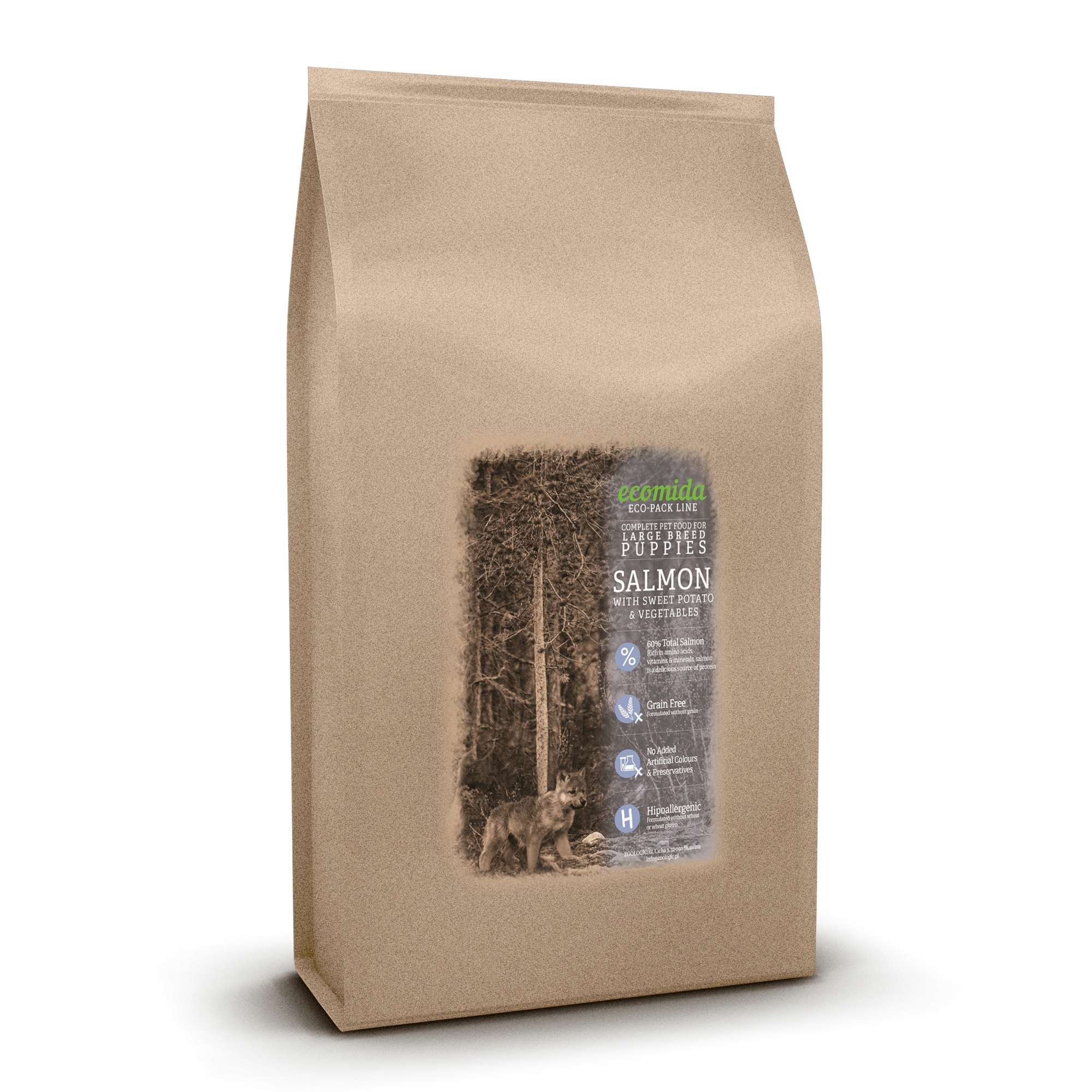 Levně Ecomida Bez obilovin Hypoallergická Monobílkovina Losos 15 kg Štěně Velké plemeno