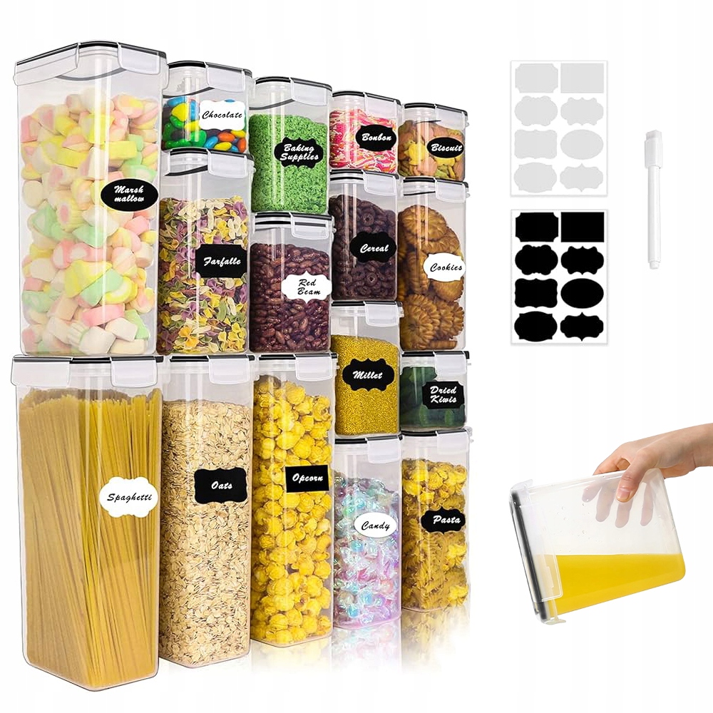 16x Dózy Na Skladování Potravin 0.8L-2.8L+ Víka 20x Štítek