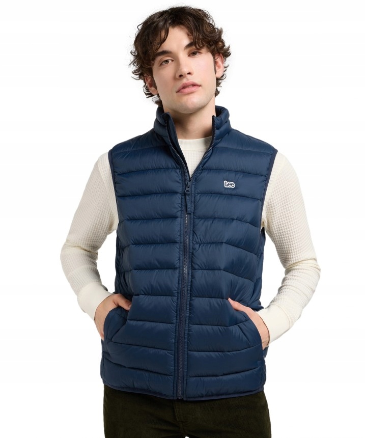 Lee pánská tmavě modrá vesta bunda bez rukávů Navy Stand Collar Puffer Vest M