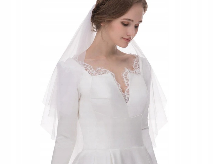 Welon Biały Ślubny Podwójny Grzebyk Tiul Długość całkowita 80 cm