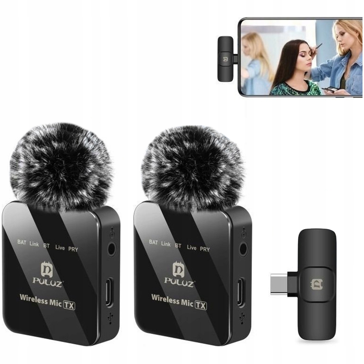 2x Mikrofon krawatowy bezprzewodowy do telefonu Usb-c iPhone 16 15 Puluz