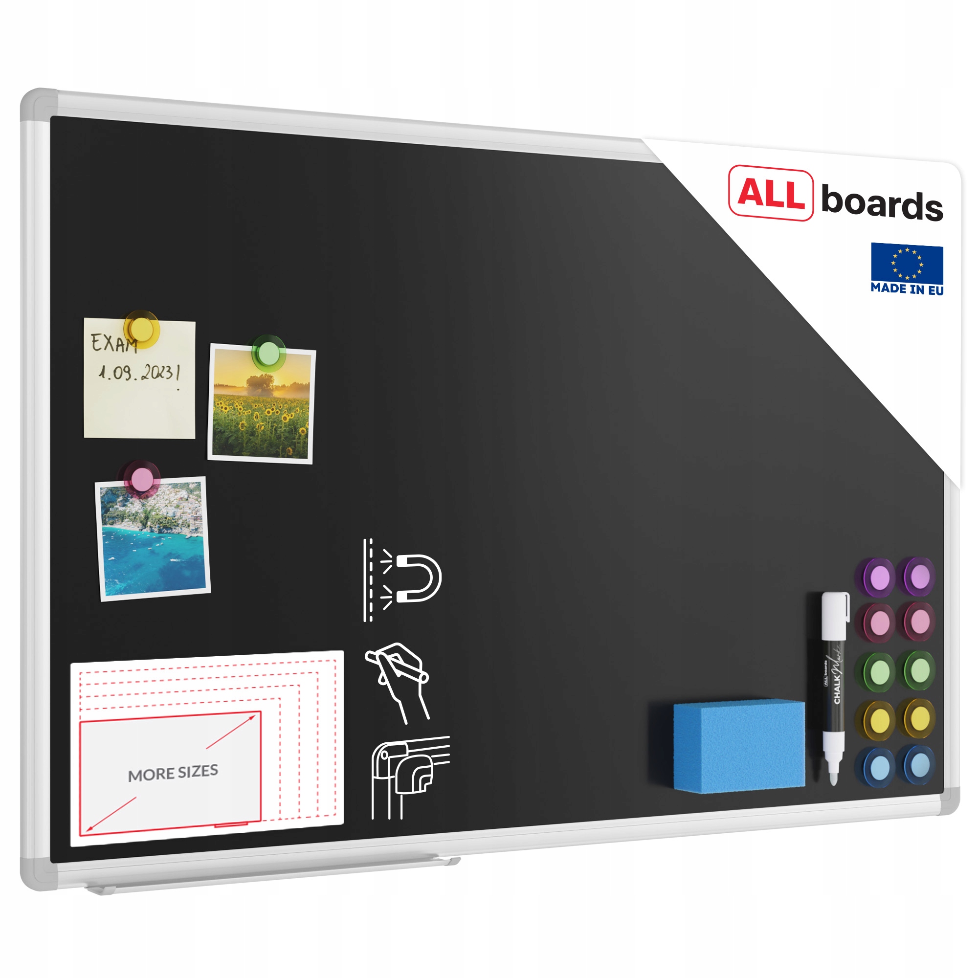 Tablica magnetyczna kredowa czarna 90x60 rama aluminiowa gratisy