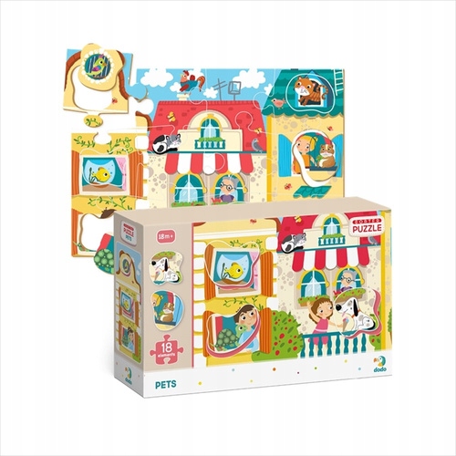 DODO PUZZLE + SORTER 18 EL. DOMOWE ZWIERZĄTKA 31×45 cm 18m+