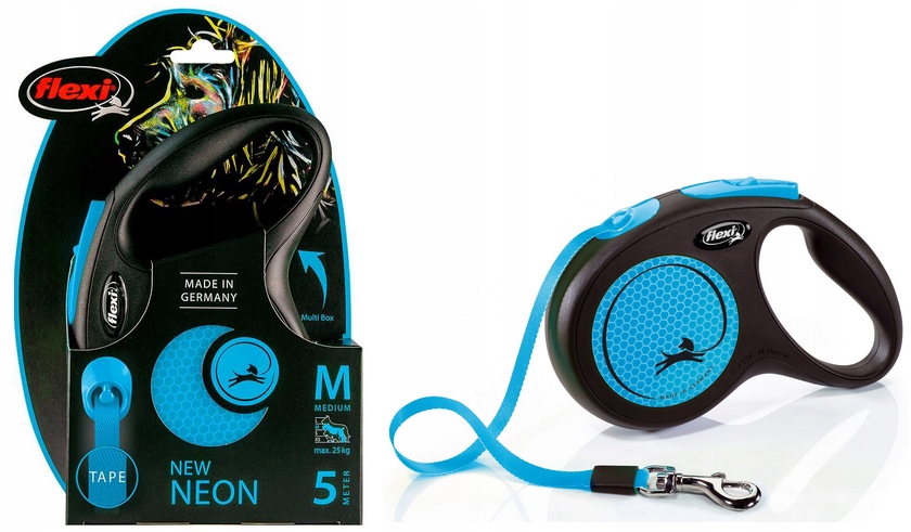 Vodítko M Neon Modrá Flexi Pro Psa Páska 5M 25KG