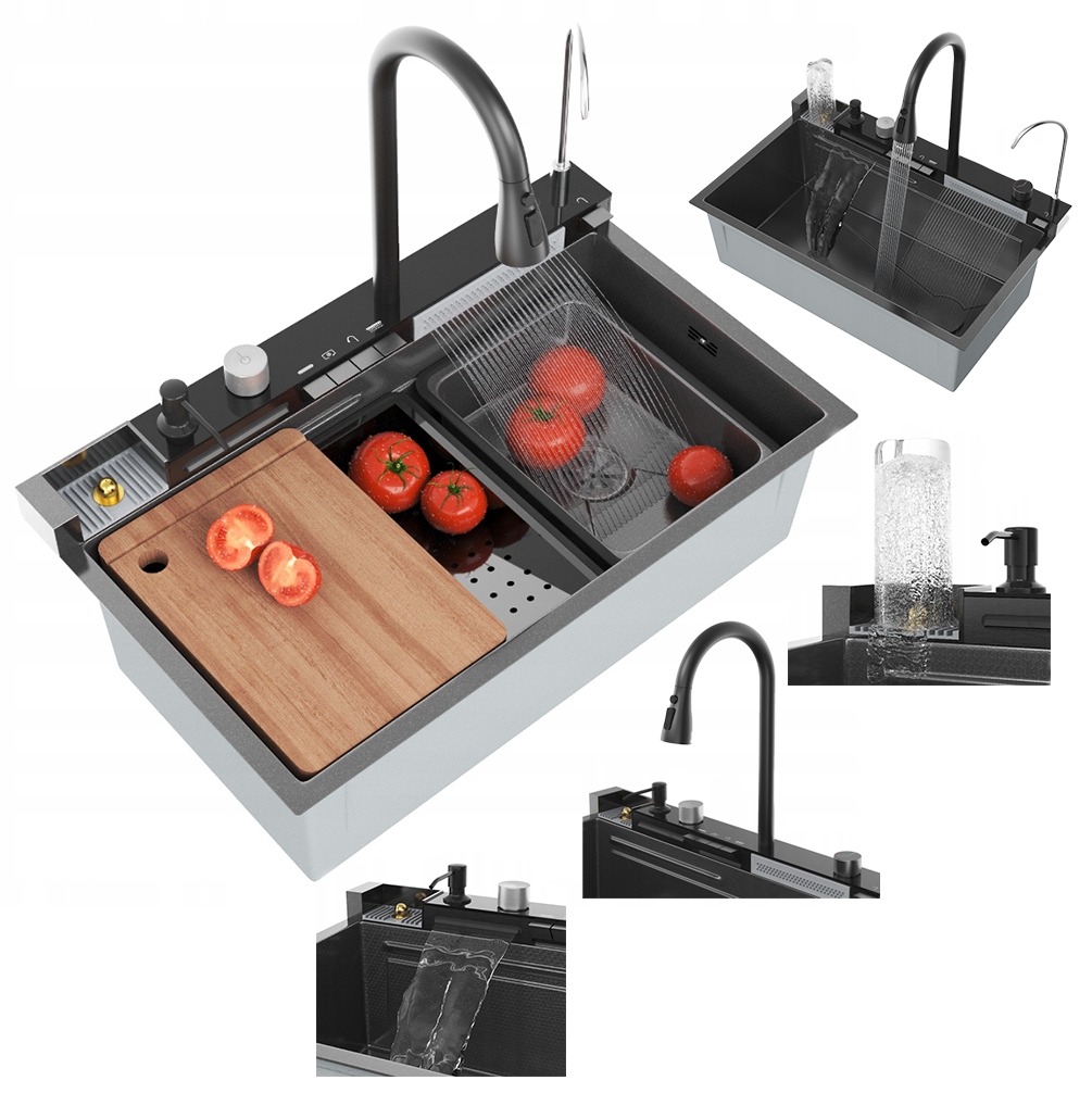 Oceľový drez Gun Grey Set umývadlový s Kaskádovou Batériou Multifunkčný