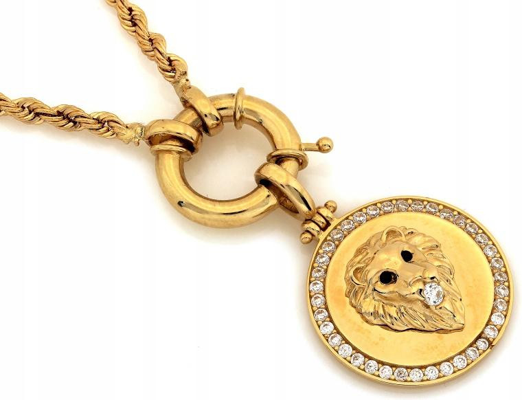 Dámský zlatý náhrdelník 585 s nádherným přívěskem s lví hlavou r55, módní design