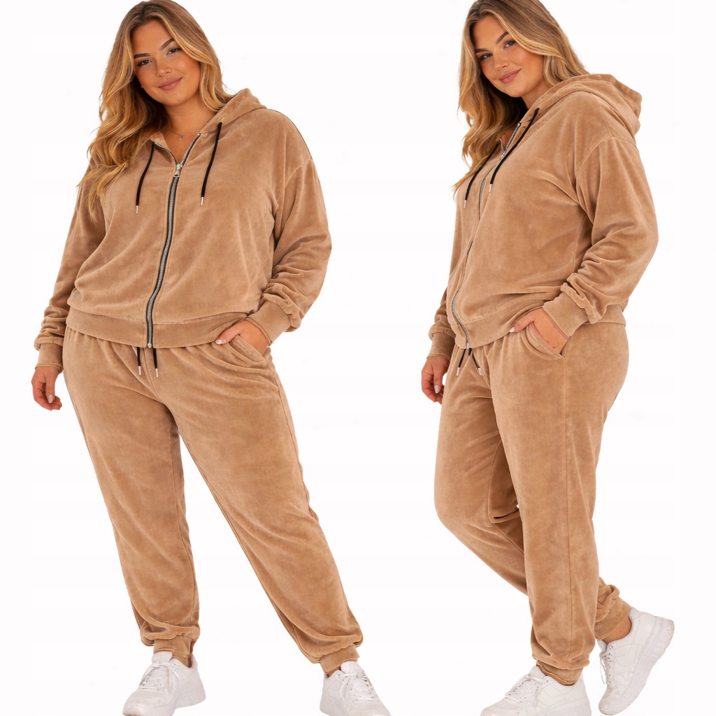 Dres Damski Welurowy54 56 7xl Rozpinany camel otulający hi