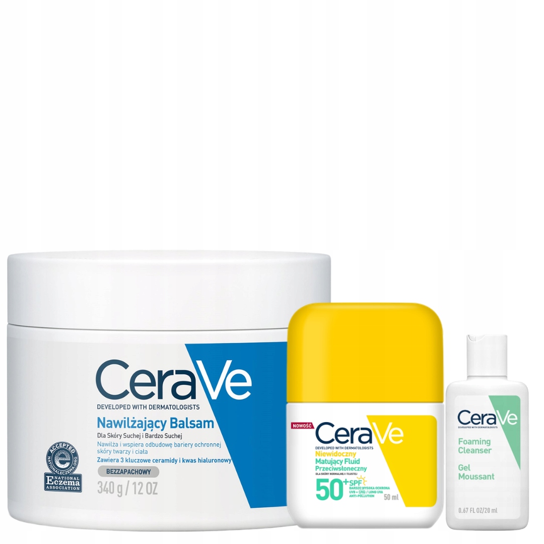 Zestaw CeraVe Fluid Przeciwsłoneczny Spf 50+ Balsam Nawilżający Skóra Sucha