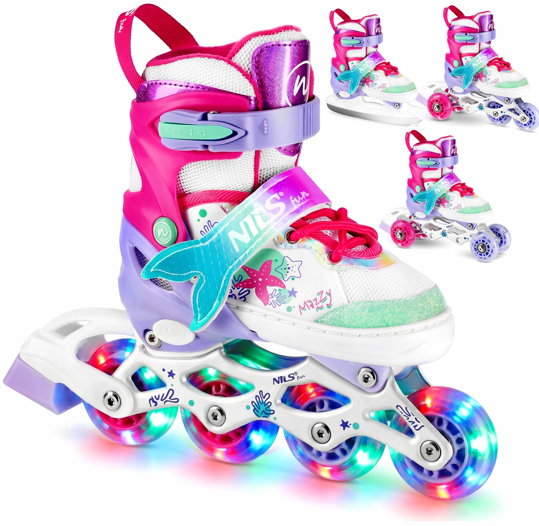 Brusle 2v1 4v1 Kolečkové Brusle Kolečkové Brusle Brusle Na Led Nastavitelné 35-38 Led Svítící Set Pu