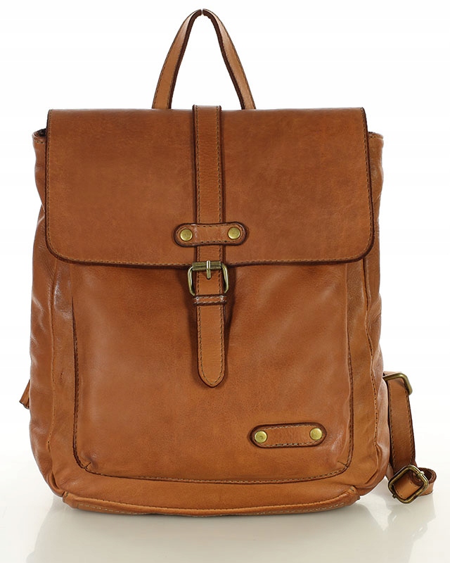 Plecak damski skórzany duży miejski z kieszeniami camel Marco Mazzini