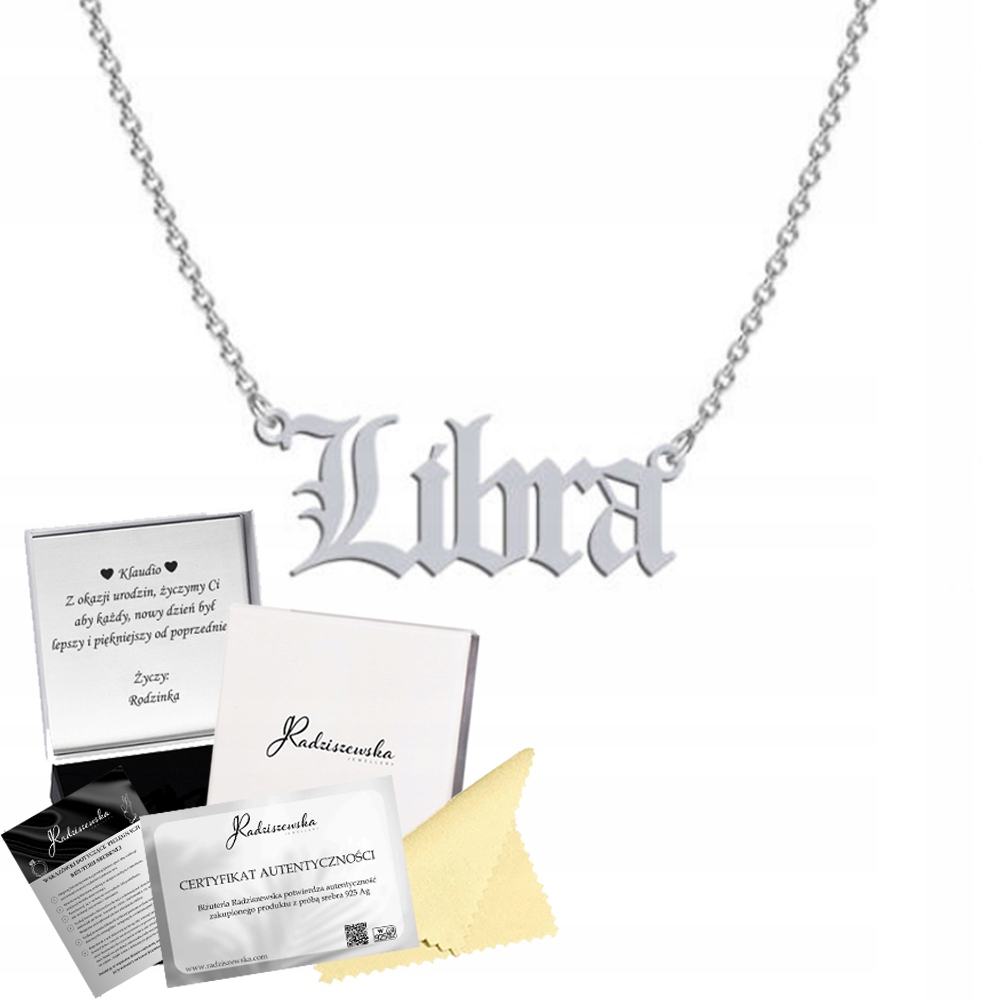 Stříbrný náhrdelník Znamení zvěrokruhu Vah Libra 925 Řetízek Věnování Narozenin