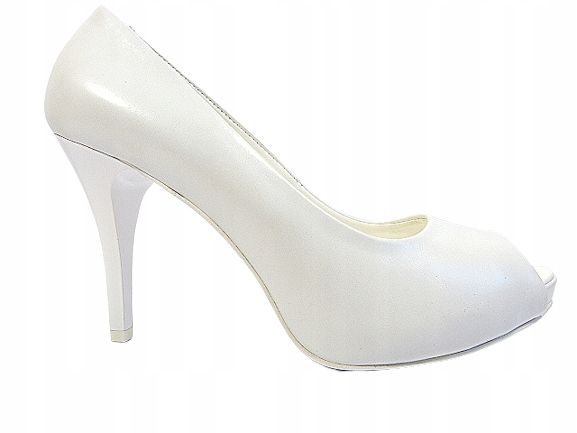 Bílé lodičky bezprsté na platformě kožené open Sala 39