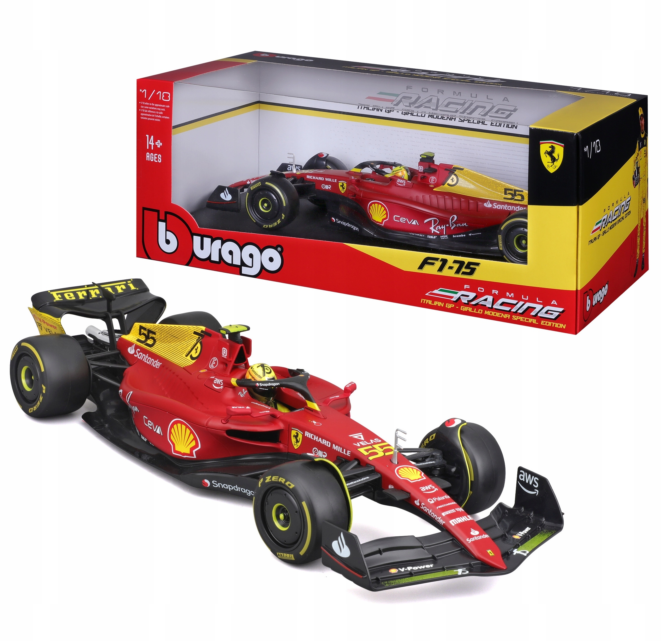 Bolid F1 1:18 Ferrari F1-75 Gp Itálie 2022 Carlos Sainz Bburago 18-16811