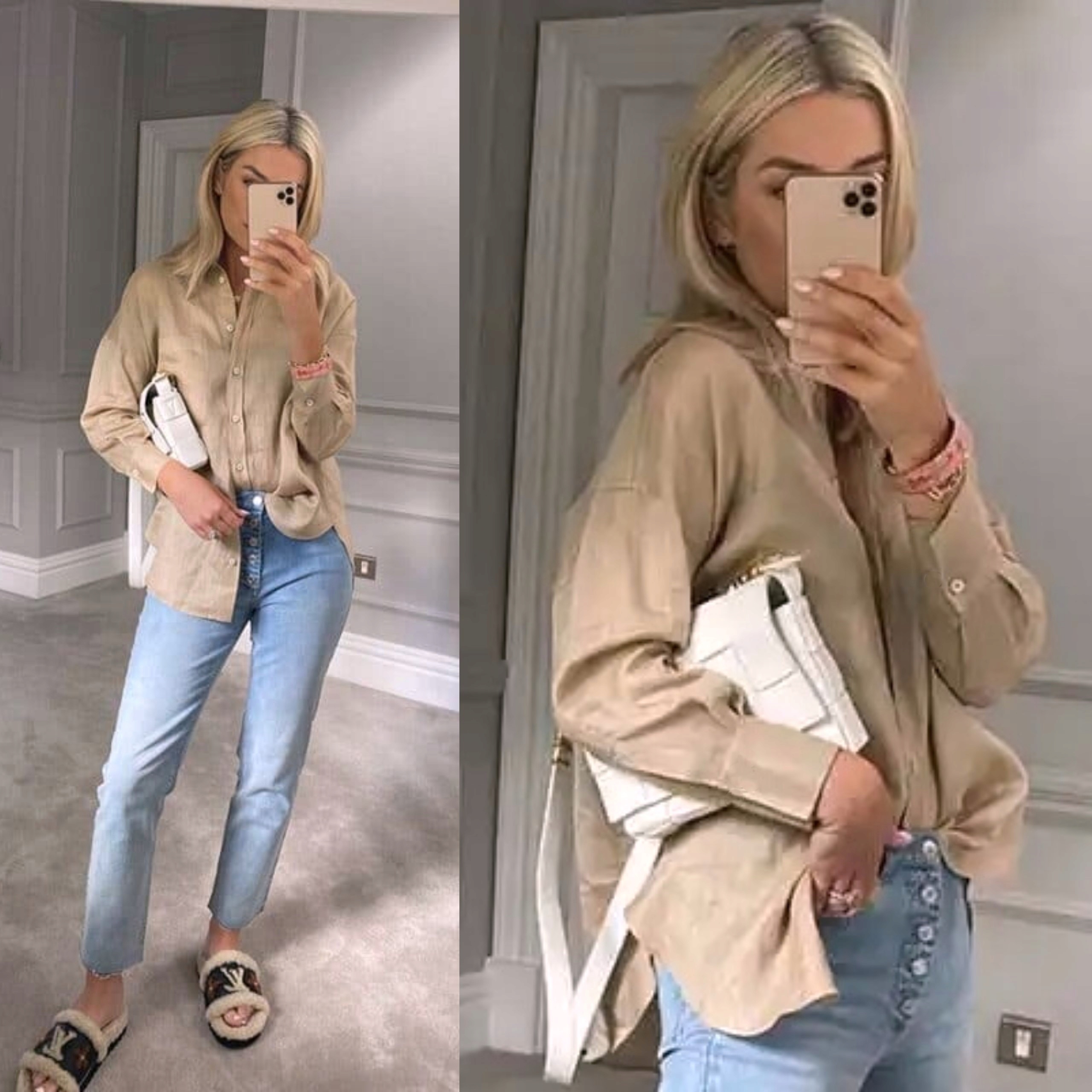 Zara Piękna KLASYCZNA Luźna LNIANA Beżowa Koszula LUX 100% Len L Marka Zara