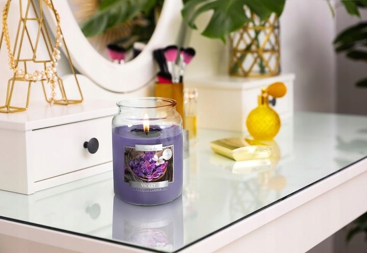 ŚWIECA ZAPACHOWA ŚWIECZKA W SZKLE 100H FIOŁEK Kod producenta SND99-131