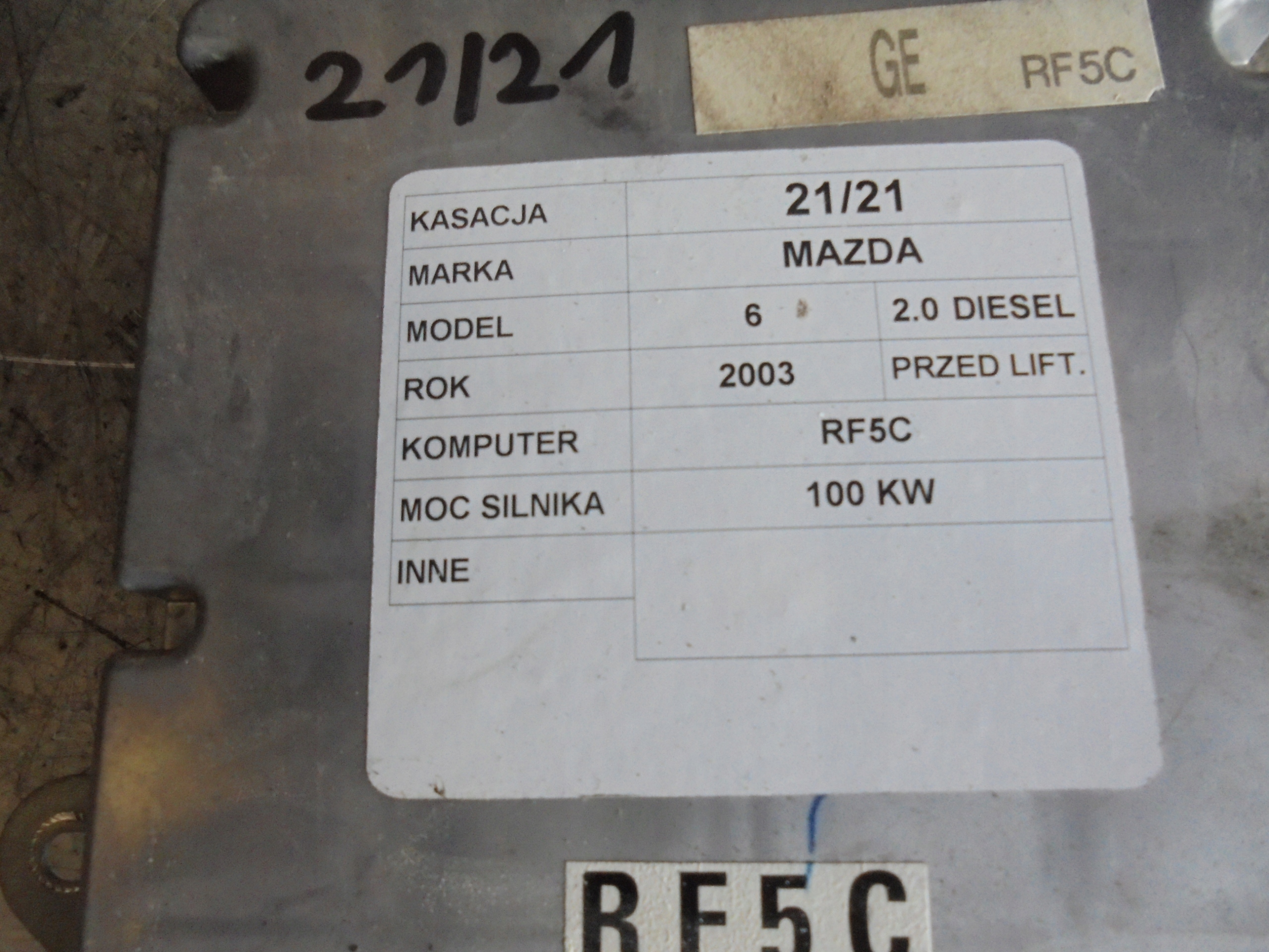 COMPUTER, CENTRALINA MAZDA 6 E 2,0,D RF5C 18 881C