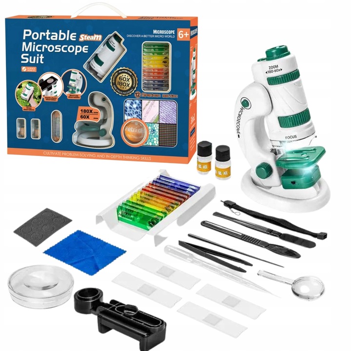 MIKROSKOP CYFROWY EDUKACYJNY NAUKOWY LUPA PRZYBLIŻENIE 60x 180x AKCESORIA Głębokość produktu 29 cm