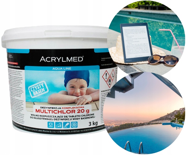 Chlor do basenu Multichlor Tabletki 20g Chlorowe do klarowania Acrylmed 3kg
