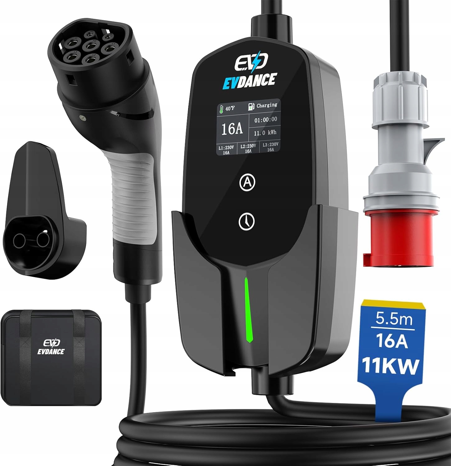 Nabíjačka Ev 11kW 3-fázová Typ 2 Cee 16A 5.5m Regulácia 6-16A čierna