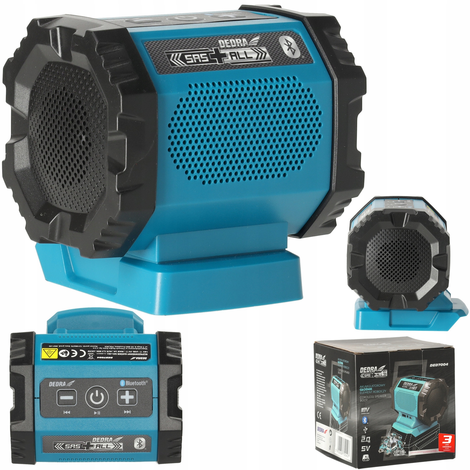 Dedra DED7004 Głośnik Akumulatorowy 18V Bluetooth Usb Sas+all