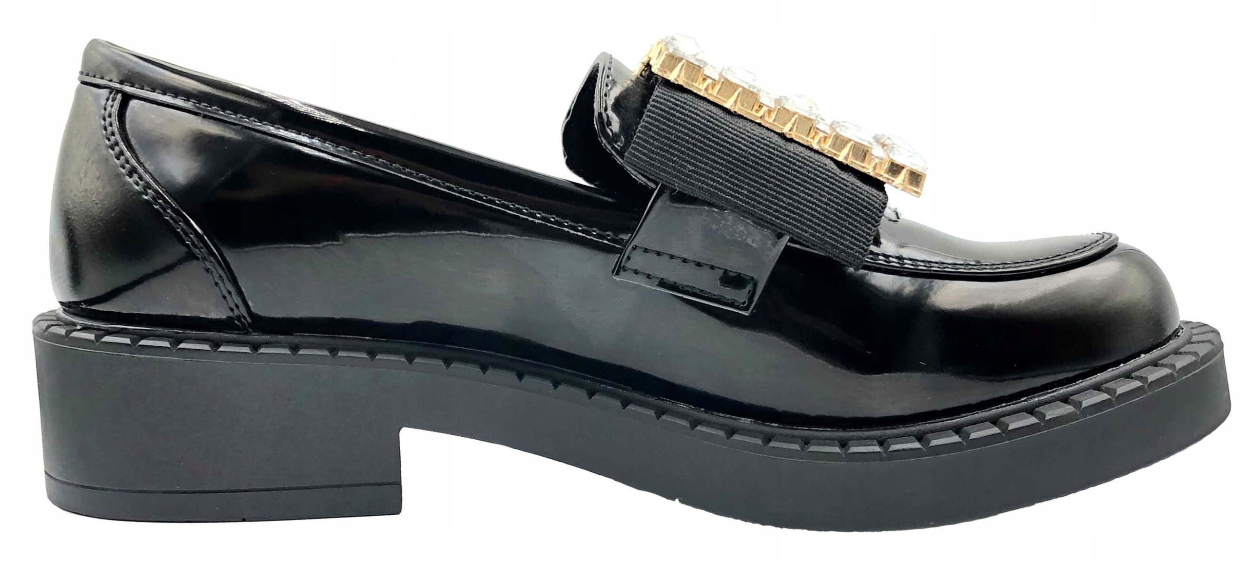 PÓŁBUTY NA PLATFORMIE CYRKONIE MOKASYNY CZARNE 38 Rozmiar 38