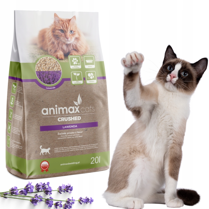 Levně Stelivo pro kočky Animax Cats drť s hrudkující jehličnatou vůní Levandule 20 l
