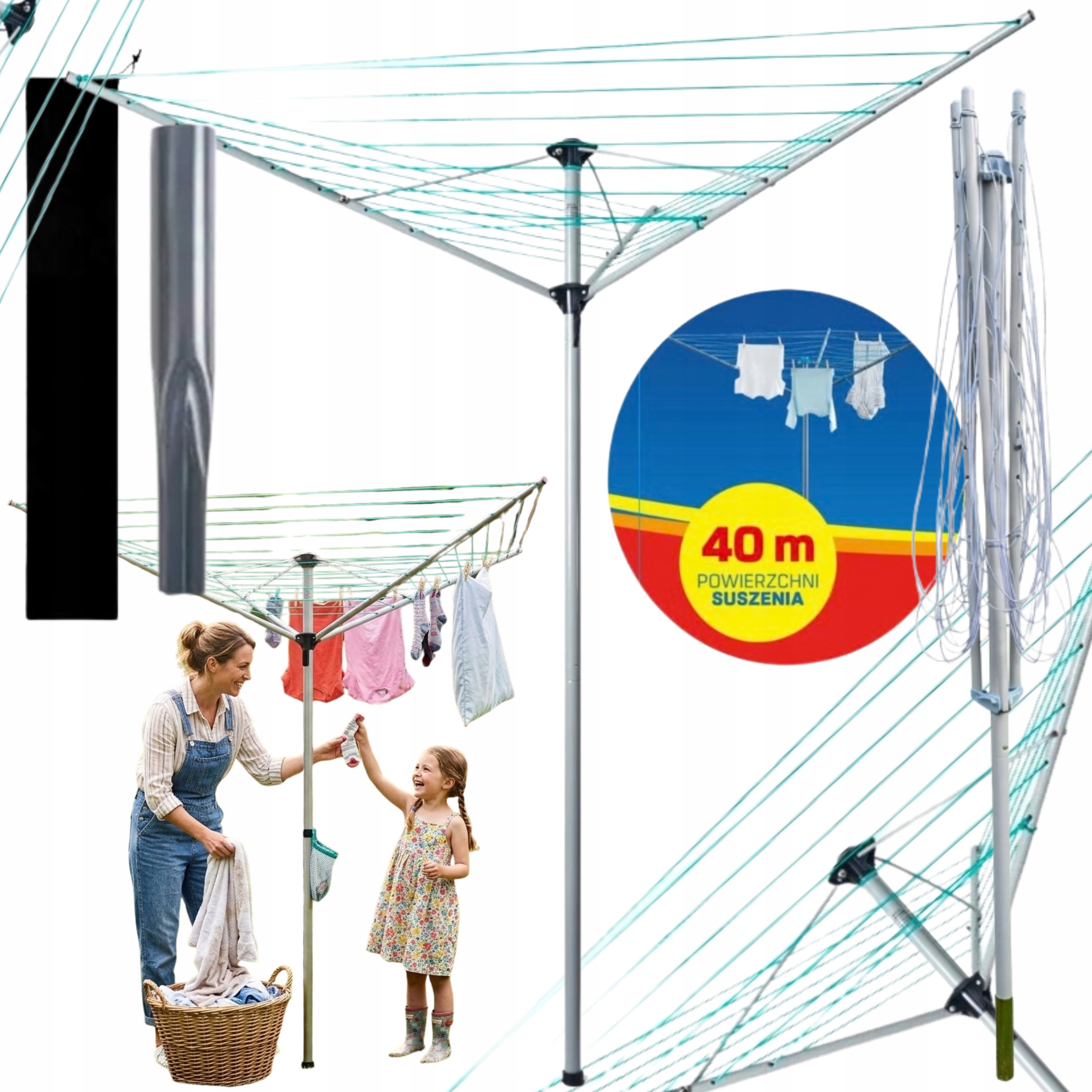 Solidna Suszarka Ogrodowa Promis 182cm Pojemna Z Kotwą +pokrowiec! 40M!