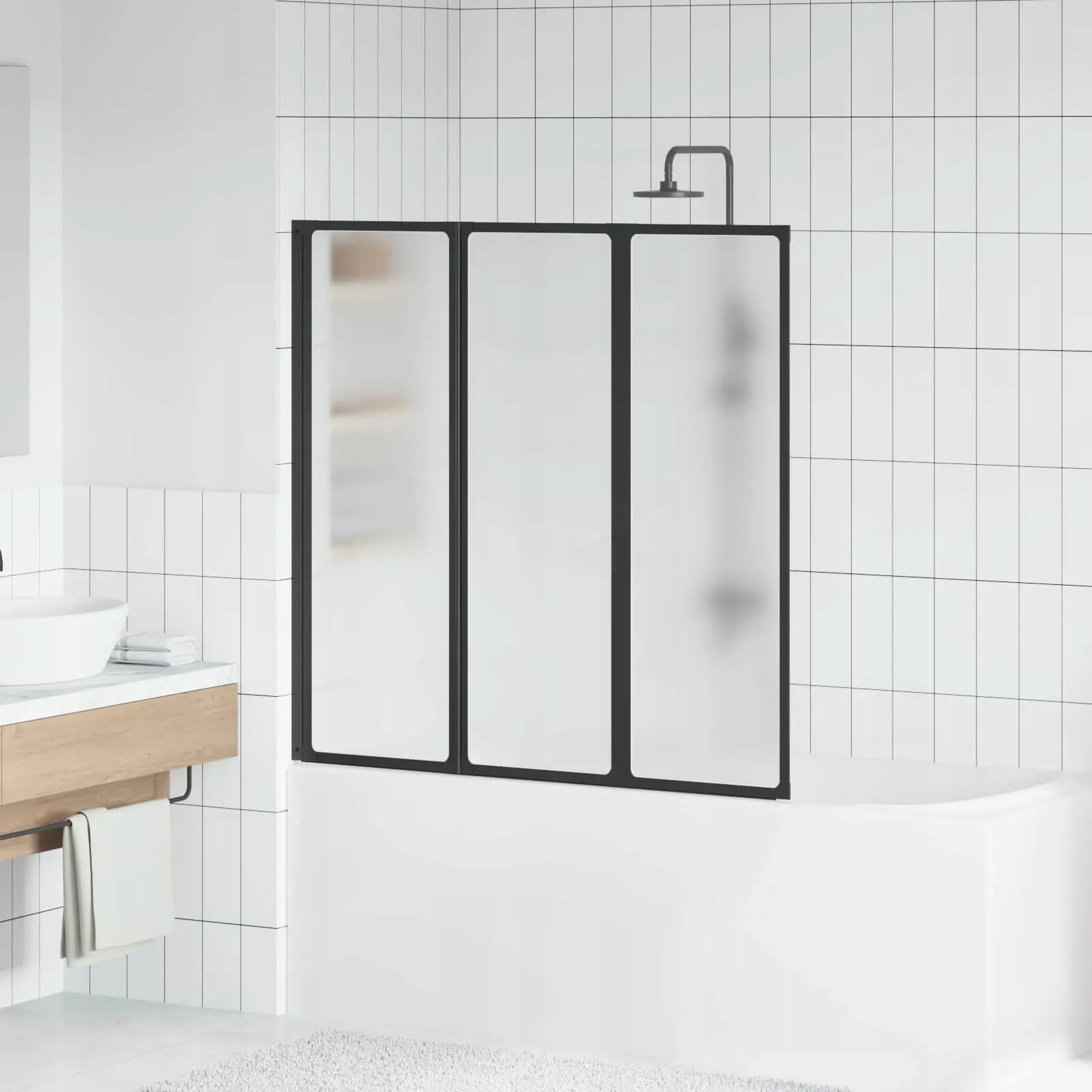 vidaXL Sprchová zástěna Černý 120 x 2 x 117 cm Hliník a Pp
