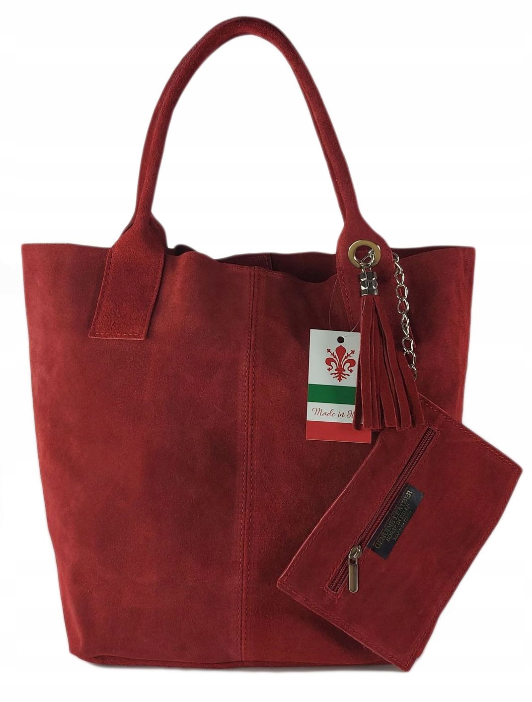 Prostorná taška přes rameno Shopper Bag semiš Italská kůže Vera Pelle Bordó