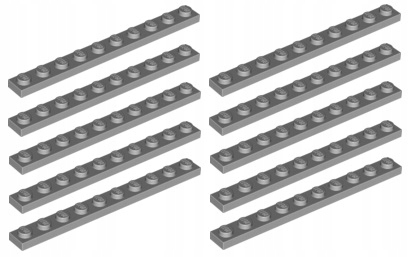 

Lego płytka 1x10 jasno szara Lbg 10 szt. 4477 Nowa