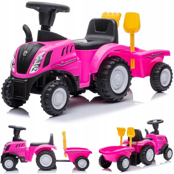 Jeździk Traktor New Holland z Przyczepą Pchacz 12m+ Różowy